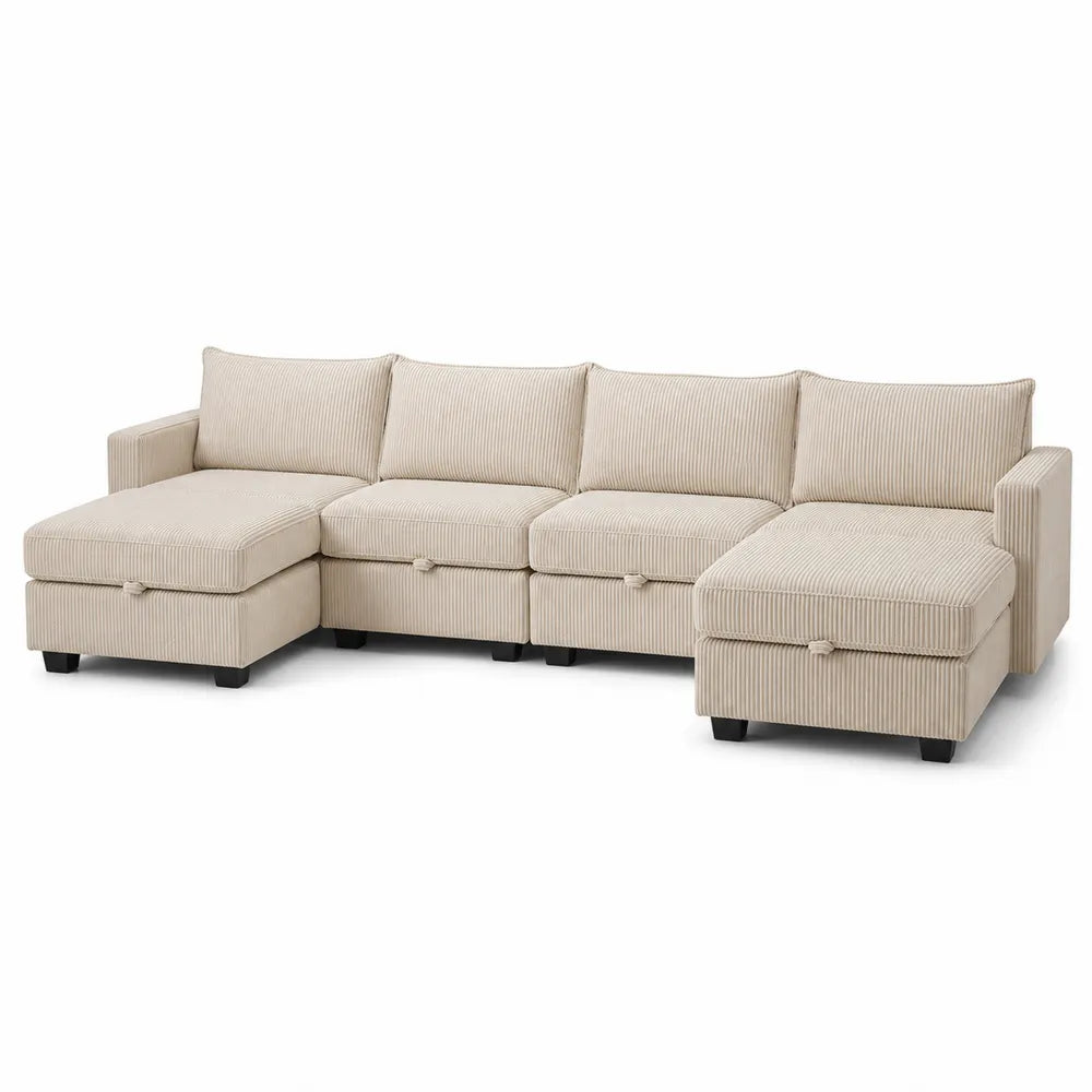 Modulares Ecksofa Polyester-Cord Beige 300x150x85cm