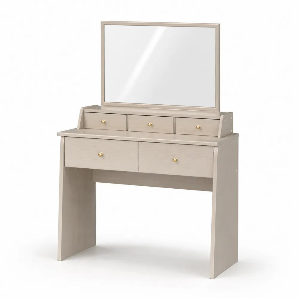 Schminktisch MDF Beige mit Spiegel und 4 Schubladen