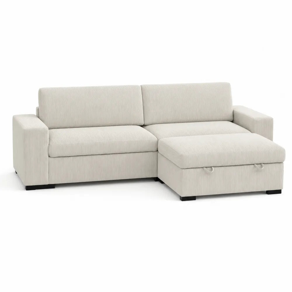 Ecksofa mit Ottomane Cord Beige