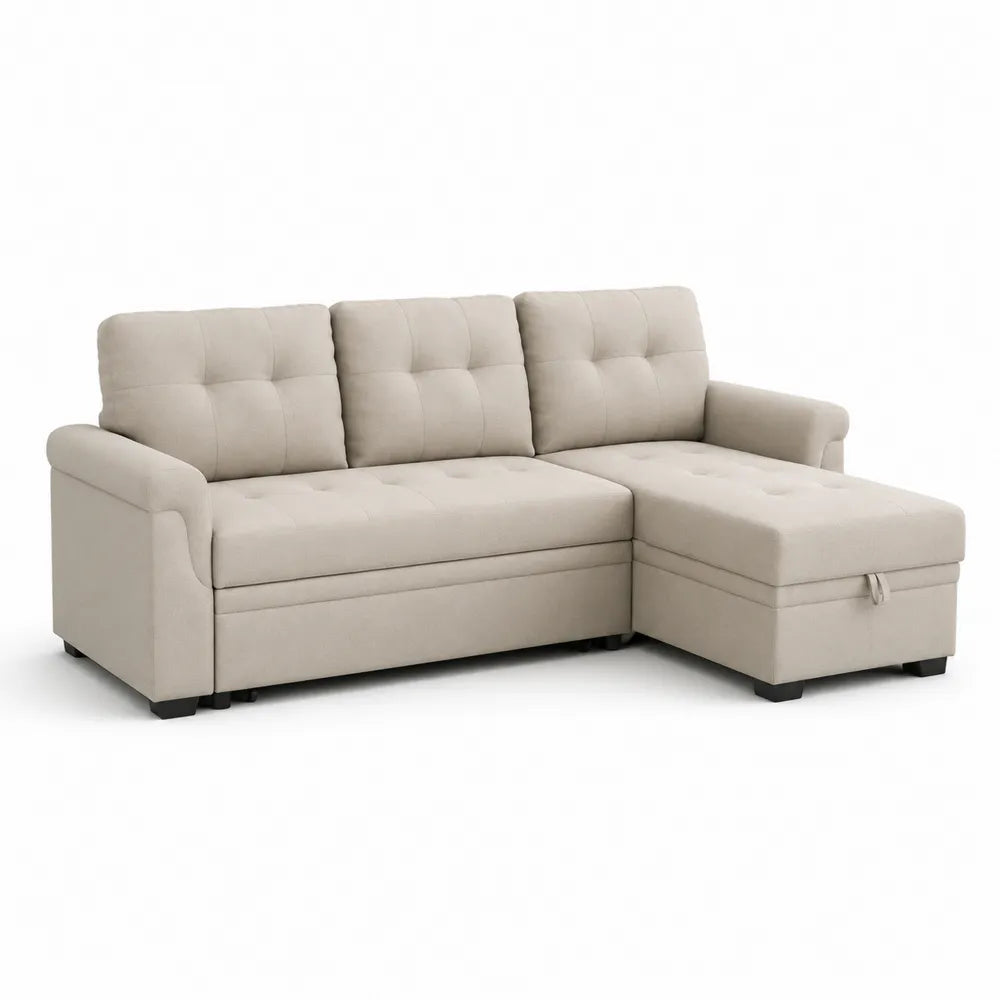 Ecksofa mit Schlaffunktion, Stoff, 3-Sitzer, Beige