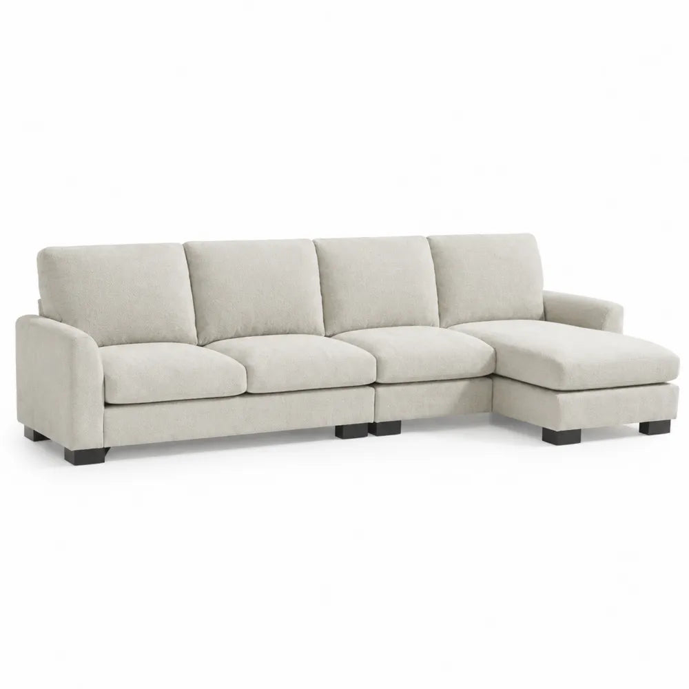 Ecksofa aus Stoff mit Ottomane Beige