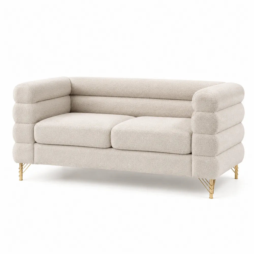 2-Sitzer Sofa Bouclé Stoff Messingbeine Beige