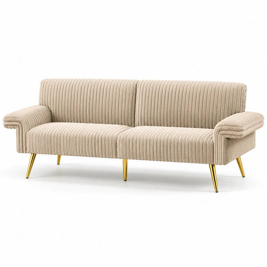 Sofa Dreisitzer Samt Beige Metallbeine 210cm