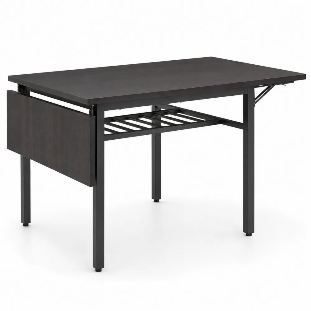 Rechteckiger klappbarer Esstisch aus Holz und Metall, 140x85x75cm, Dunkelbraun