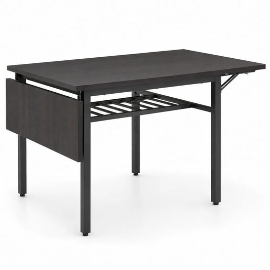 Rechteckiger klappbarer Esstisch aus Holz und Metall, 140x85x75cm, Dunkelbraun