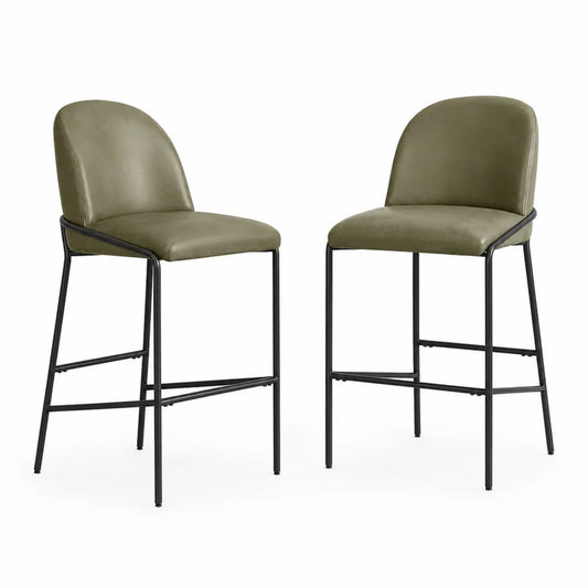 2er Set Barhocker aus Kunstleder mit Metallrahmen Olivgrün