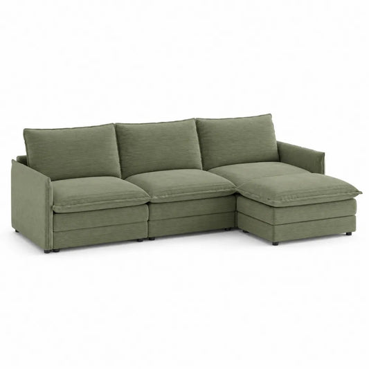 Ecksofa aus Cordstoff mit Ottomane Grün 250x150x85cm