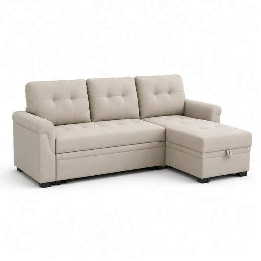 Ecksofa mit Schlaffunktion, Stoff, 3-Sitzer, Beige