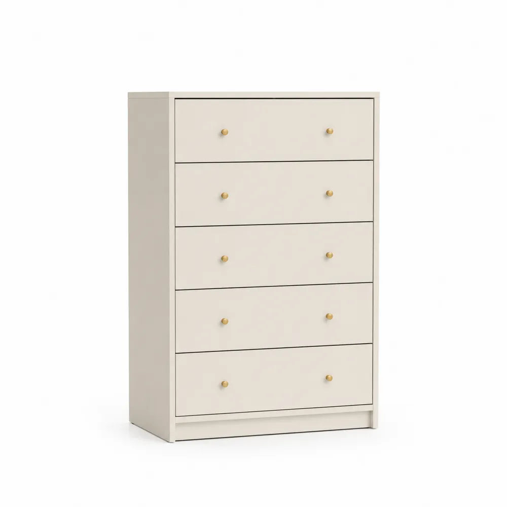 Kommode mit 5 Schubladen aus MDF und Metall in Beige