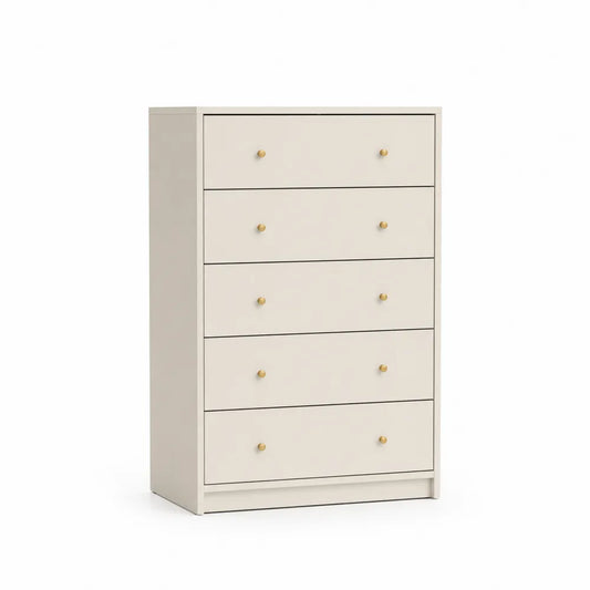 Kommode mit 5 Schubladen aus MDF und Metall in Beige