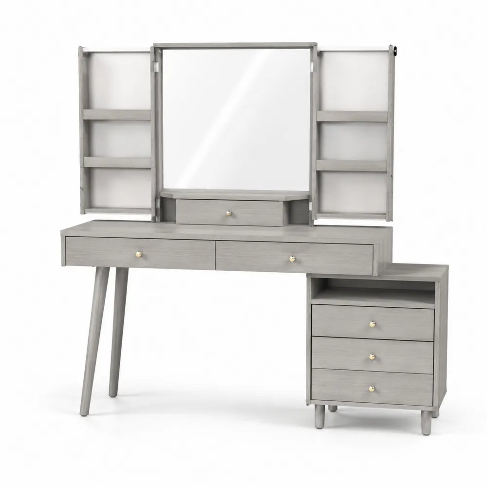 Schminktisch Set mit Klappspiegel MDF Grau